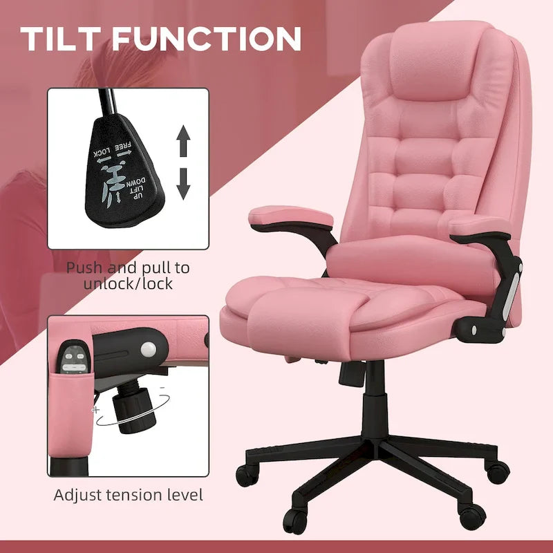 HOMCOM High Back Vibration Massage Office Chair with 6 Vibration Points, Heated Reclining PU Leather Computer Chair 6