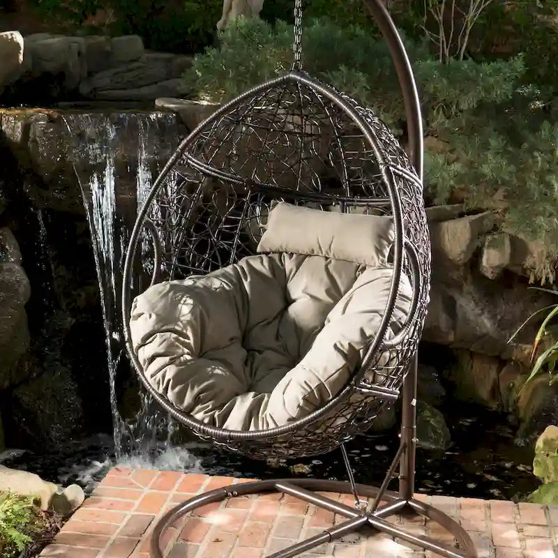 Waterproof Outdoor Wicker Hanging Basket Chair with Cushions, Hammock Seat - 300 lbs Capacity 16