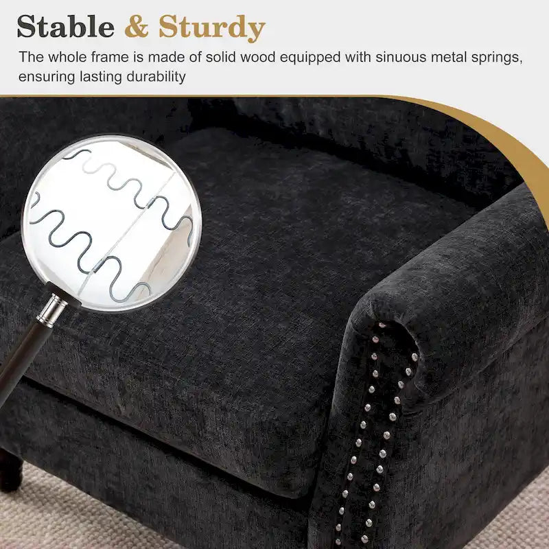 Modern Upholstered Armchair Nailhead Trim Accent Chair with Wood Legs 26