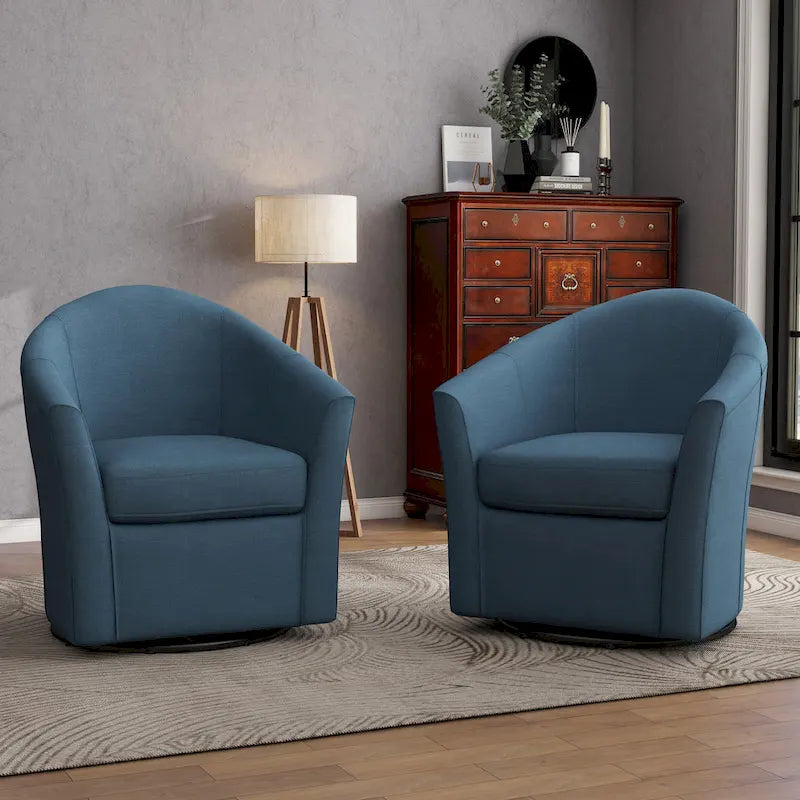 Set of 2 Modern Upholstered Swivel Barrel Chair Living Room Accent Chair 26