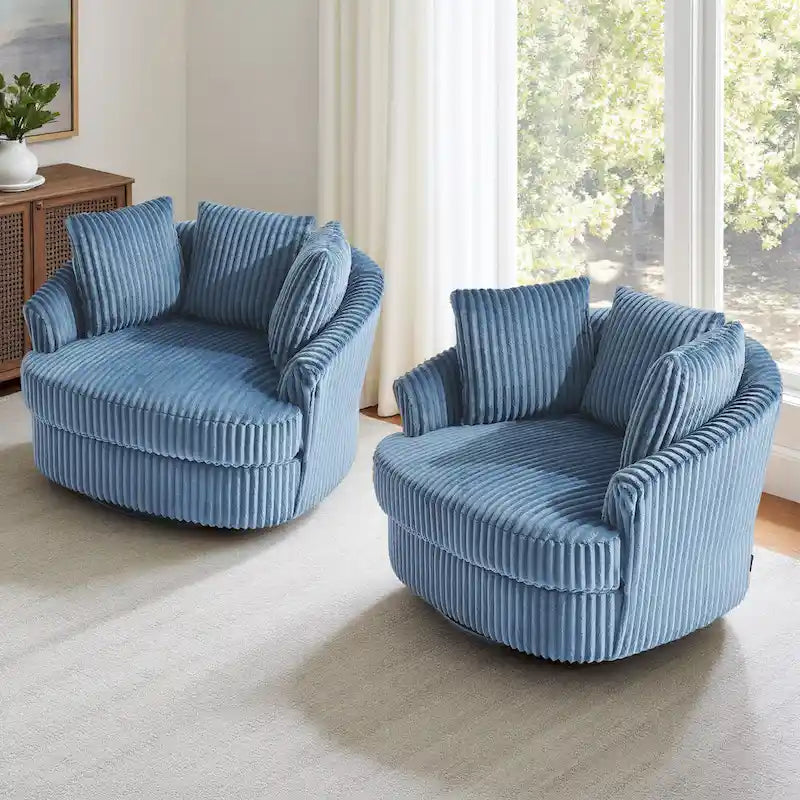 DREAMSIDEA 2 Set Recessed Arm Slipcovered Swivel Barrel Chair 15