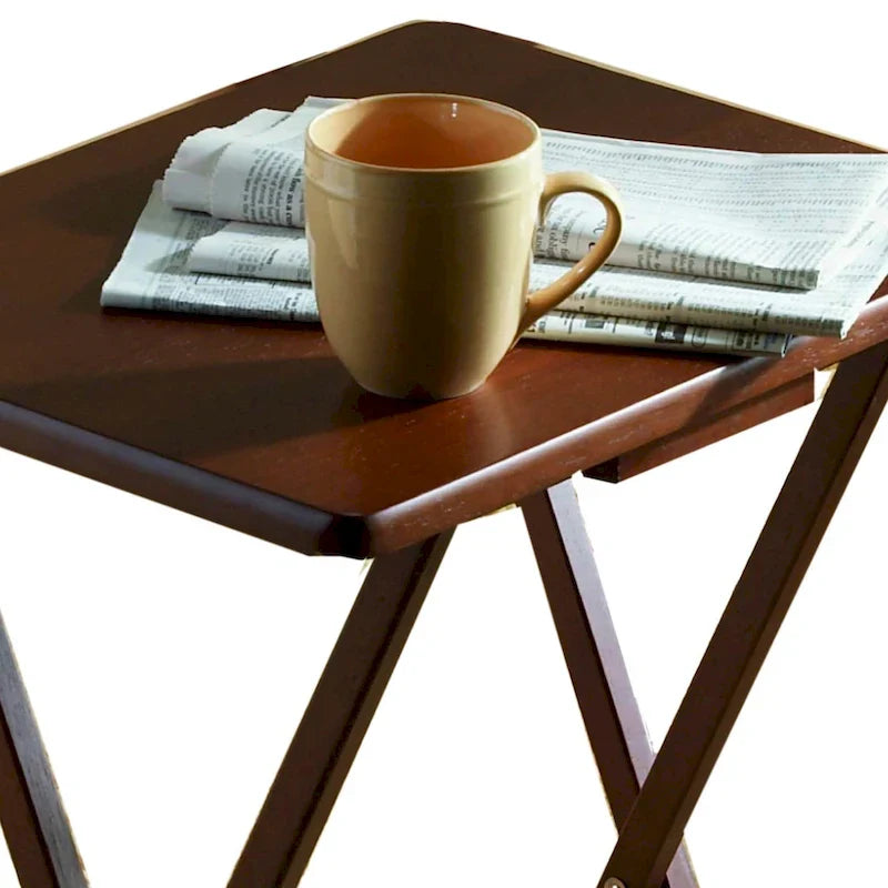 PJ Wood Folding TV Tray Tables with Compact Storage Rack, Espresso, 5 Piece Set - 36.38 12