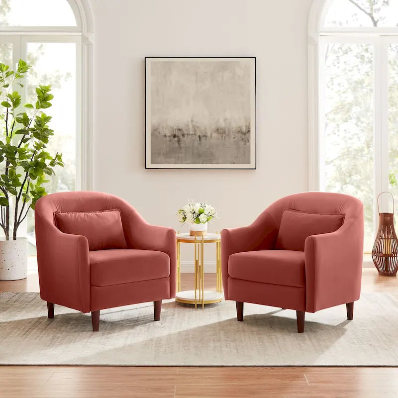 28.34W Set Of 2 Accent Armchair, Velvet Barrel Chair with Solid Wood Legs 6