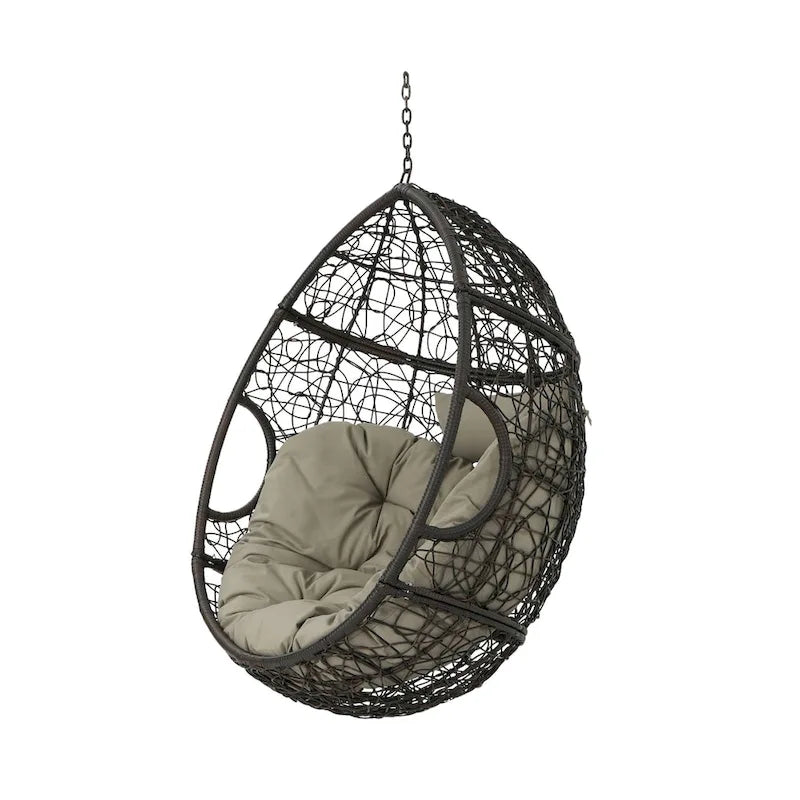 Waterproof Outdoor Wicker Hanging Basket Chair with Cushions, Hammock Seat - 300 lbs Capacity 18