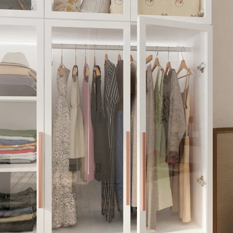 47.2 Wide Armoire LED Light All Glass Door Closet Cabinet Wardrobe 31