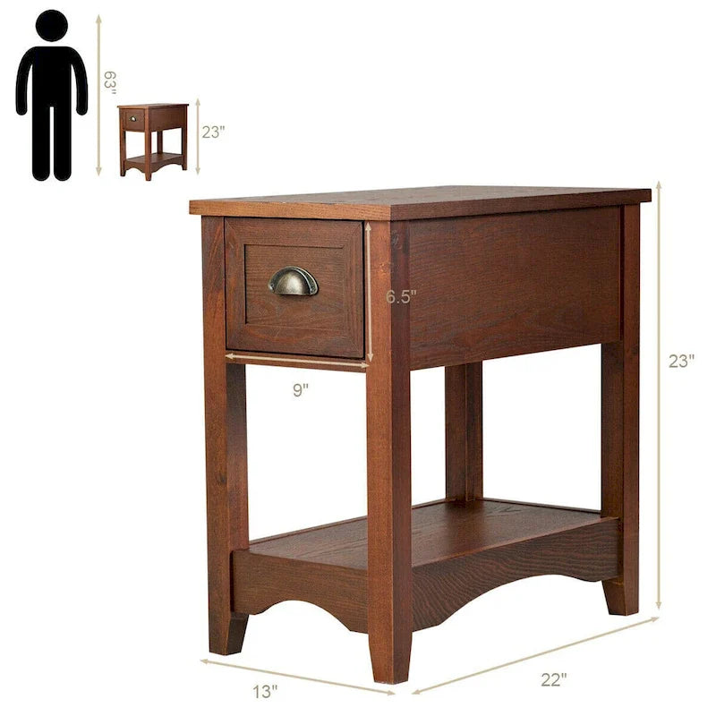 Gymax Set of 2 Contemporary Side End Table Compact Table w/ Drawer - 13  X 22  X 23  (L X W X H) 9