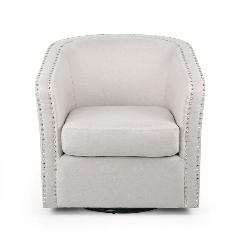 Swivel Accent Chair, Classic Round Barrel Style, Wheat Beige Fabric 3