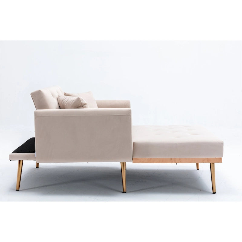 Velvet Upholstered Tufted Living Room Sleeper Sofa Chair With Rose Golden feet 35