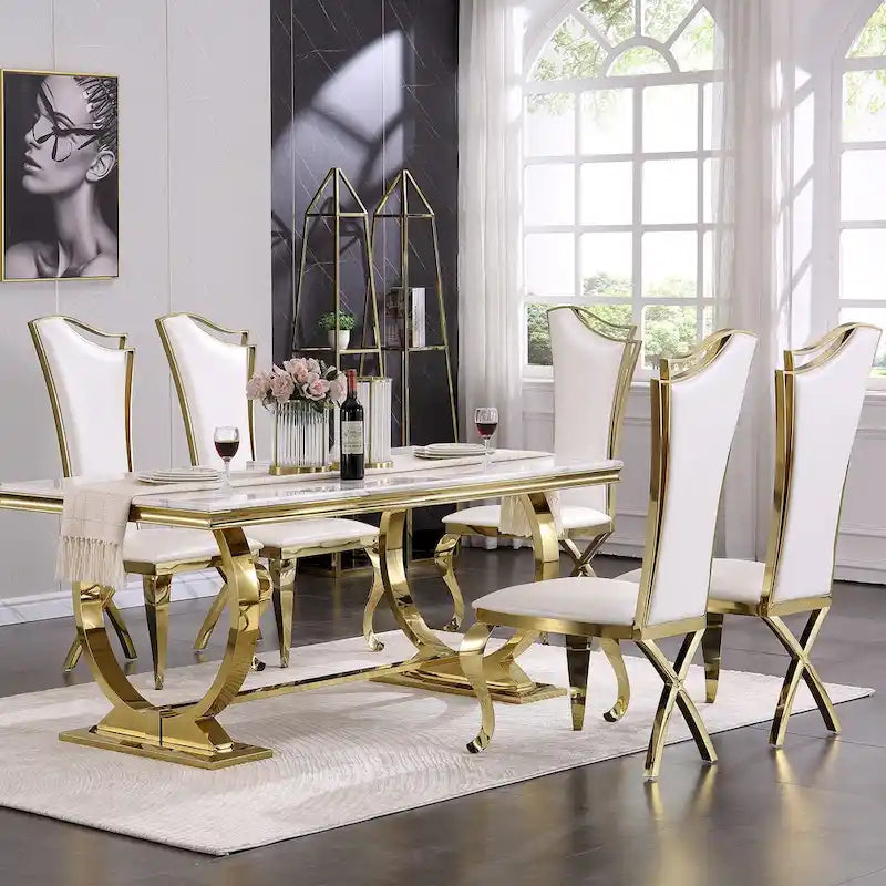 Modern Dining Room Table with Stainless Steel Metal U-Base 12