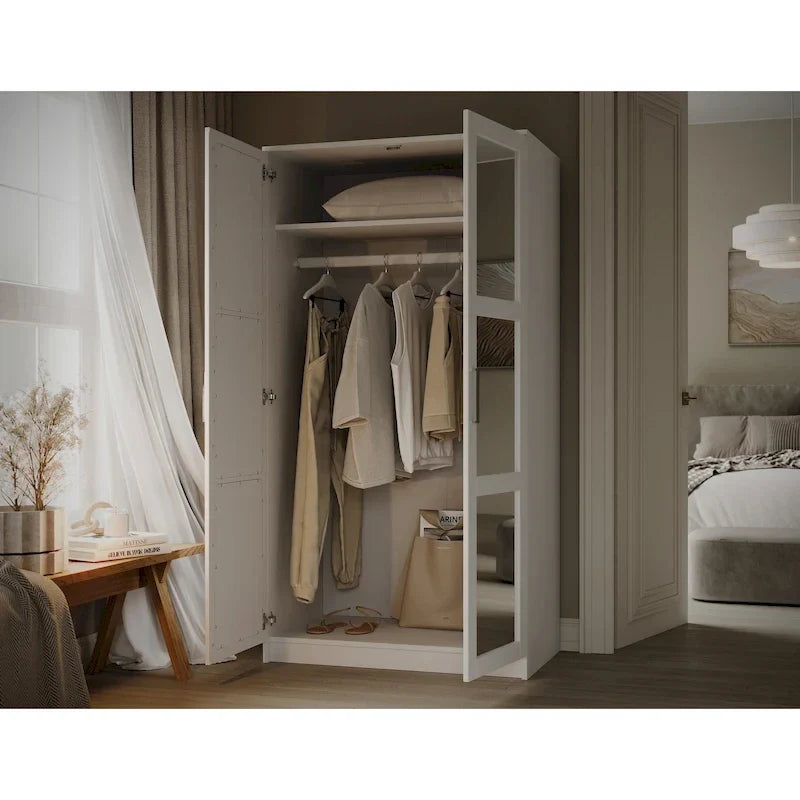 Palace Imports 100% Solid Wood 2-Door Urban Wardrobe Armoire with Solid and Mirrored Doors 14