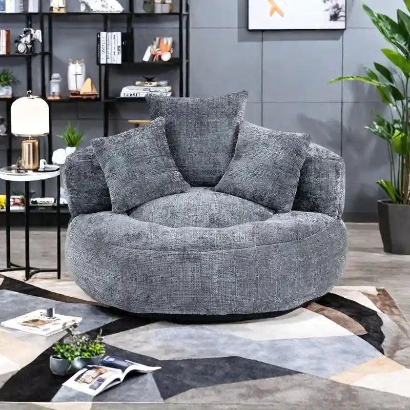 Chenille High Back Lazy Sofa with 3 Pillows and Oversized Bean Bag Chair 4