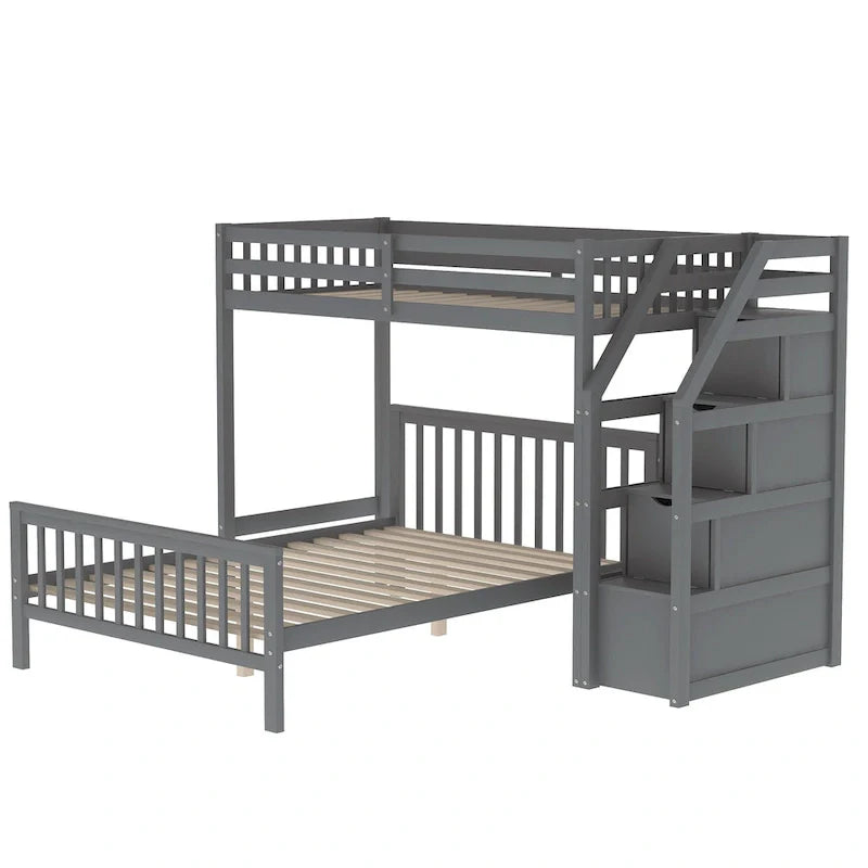 Twin Over Full Wood Loft Bed with Staircase,High Guardrails and Ladder 13