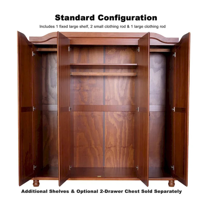 Palace Imports 100% Solid Wood Kyle 4-Door Wardrobe Armoire with Solid Wood or Mirrored Doors 15