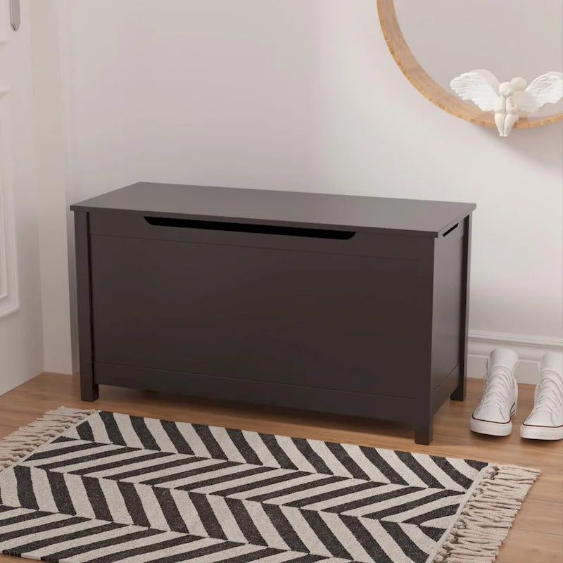 Kids Wooden Toy Box Storage with Safety Hinged Lid for Ages 3+ 9