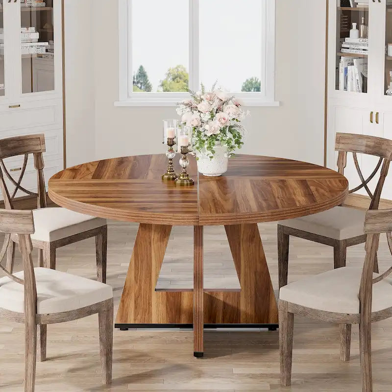 47 Inch Round Dining Table for 4, Wood Farmhouse Dinner Dinning Table for Kitchen Dining Living Room 19