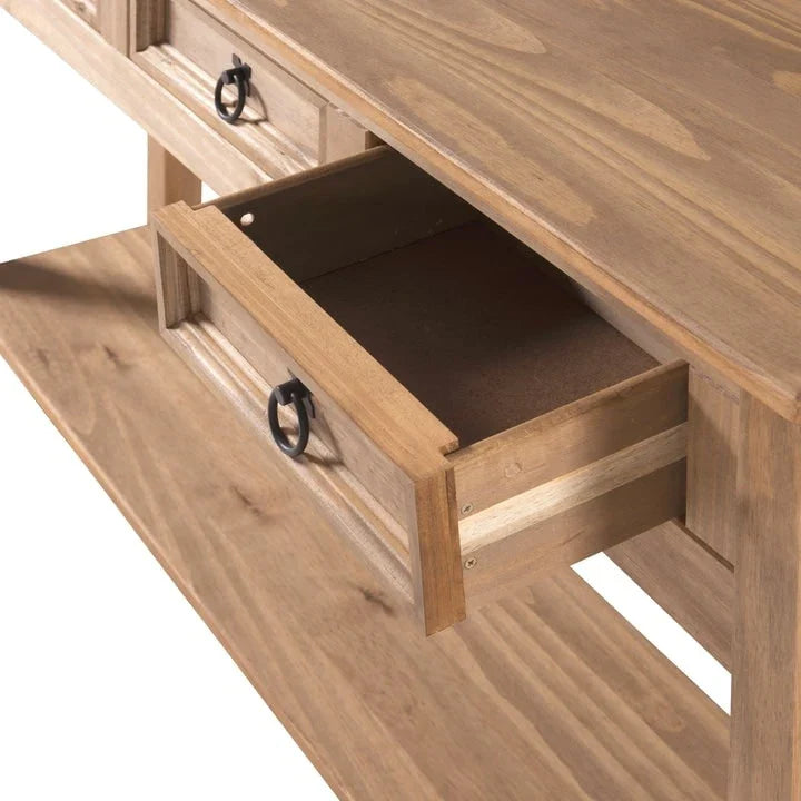Rustic Solid Pine Console Hall Table, White Wash / Antique Brown / Gray Wash / Unpainted, 3 Drawers 10