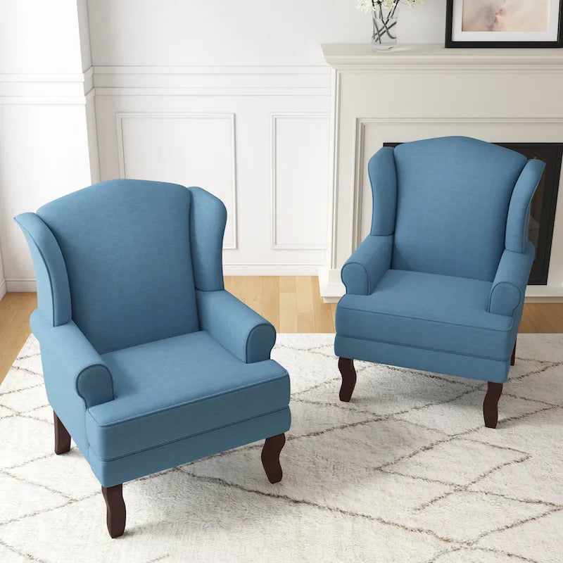 2 Set Traditional Wingback Accent Chairs Upholstered Armchair 11