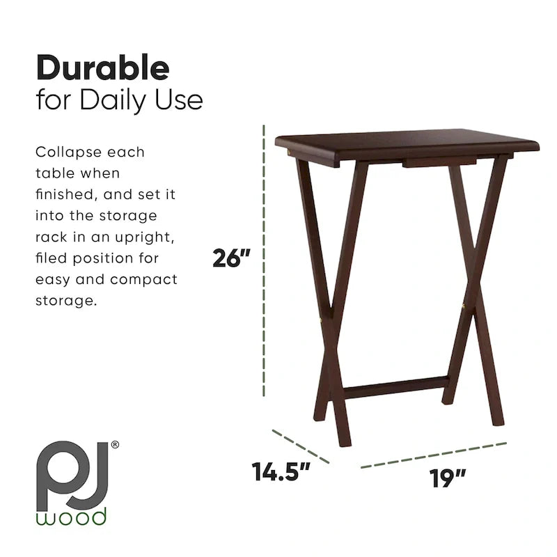PJ Wood Folding TV Tray Tables with Compact Storage Rack, Espresso, 5 Piece Set - 36.38 7