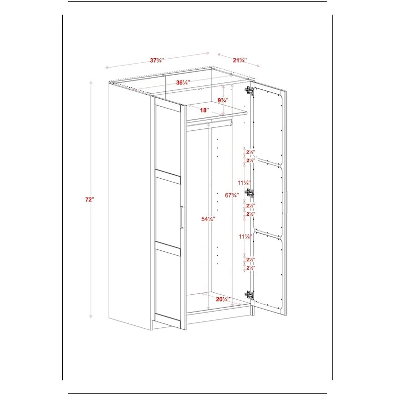 Palace Imports 100% Solid Wood 2-Door Urban Wardrobe Armoire with Solid and Mirrored Doors 5