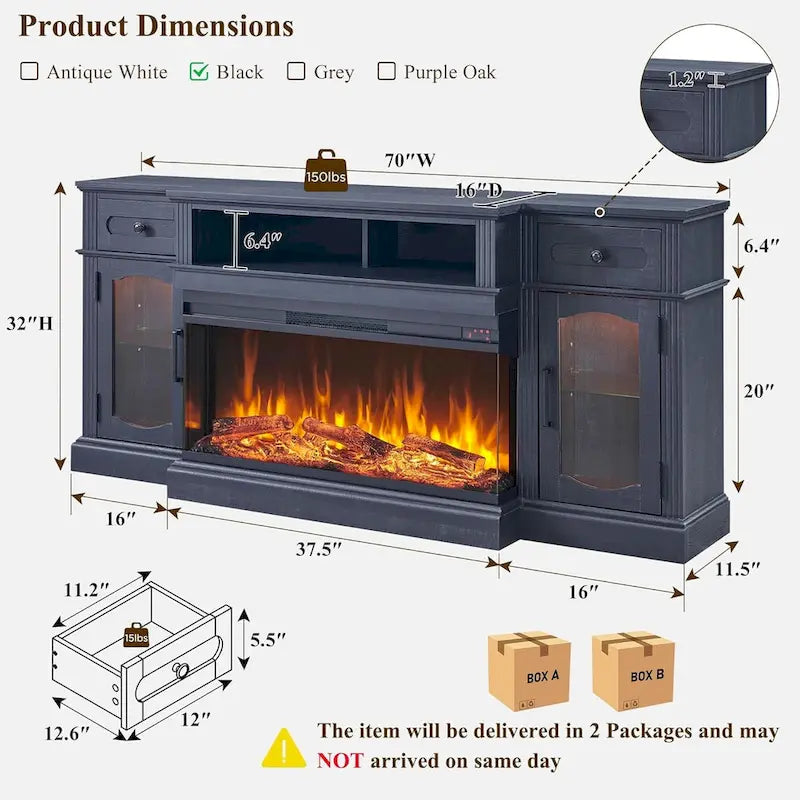 Farmhouse Electric Fireplace TV Stands up to 80, Entertainment Center 7