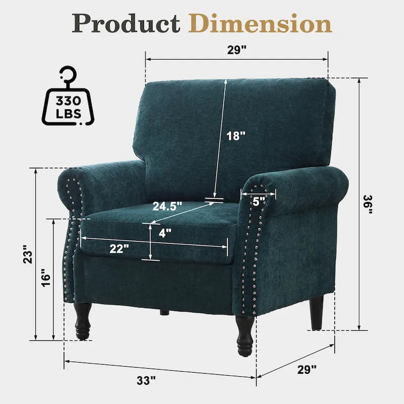 Modern Upholstered Armchair Nailhead Trim Accent Chair with Wood Legs 17