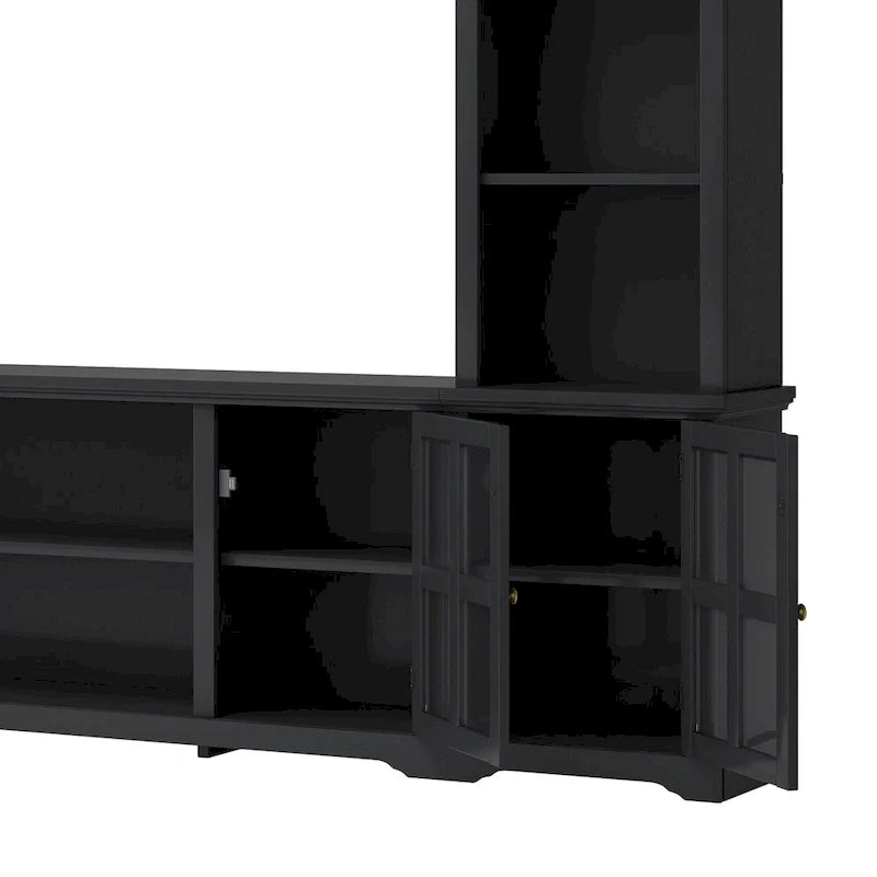 Entertainment Wall Unit with Bridge, Tempered Glass Doors for TVs Up to 70 40