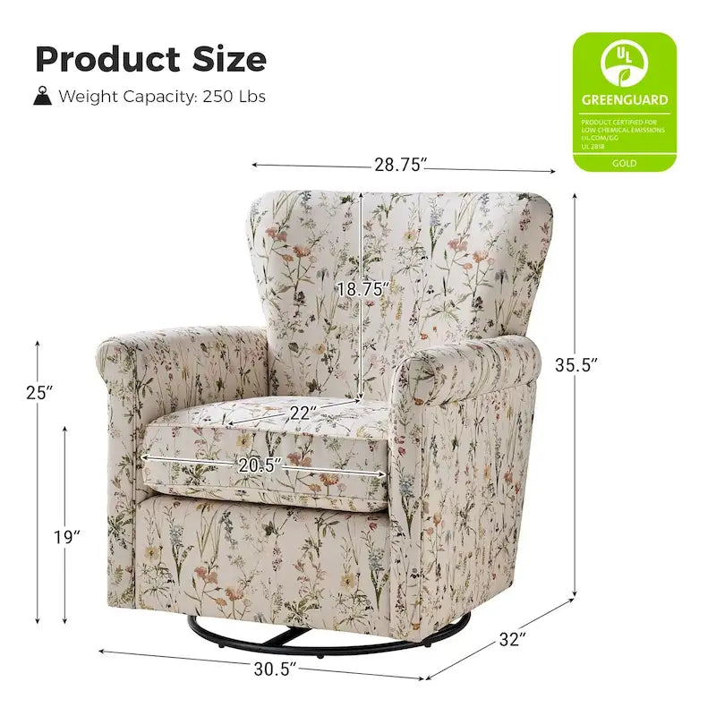 Georg Comfortable Floral Fabric Swivel Rocker Chair with Rolled Armrest by HULALA HOME 37