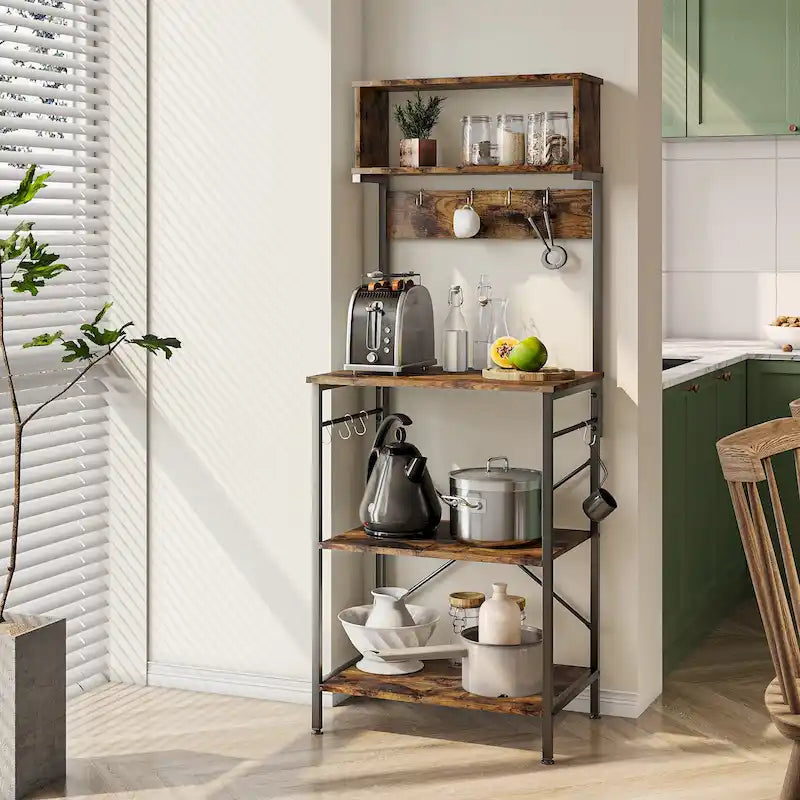 Scaffale da cucina per fornaio da 60 pollici con credenza 8 ganci laterali 5