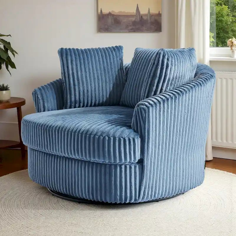 Oversized 43 W Plush Corduroy Recessed Arm Swivel Barrel Chair 13