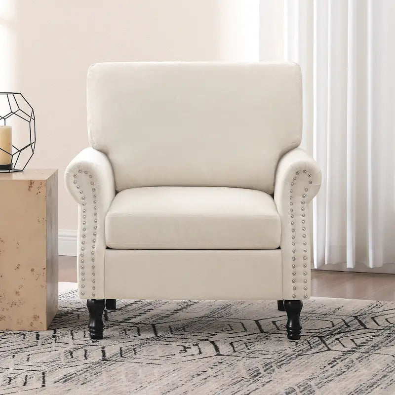 Modern Upholstered Armchair Nailhead Trim Accent Chair with Wood Legs 9