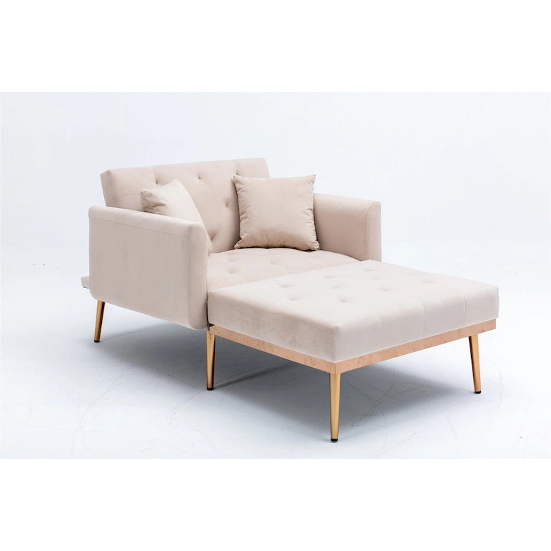 Velvet Upholstered Tufted Living Room Sleeper Sofa Chair With Rose Golden feet 34