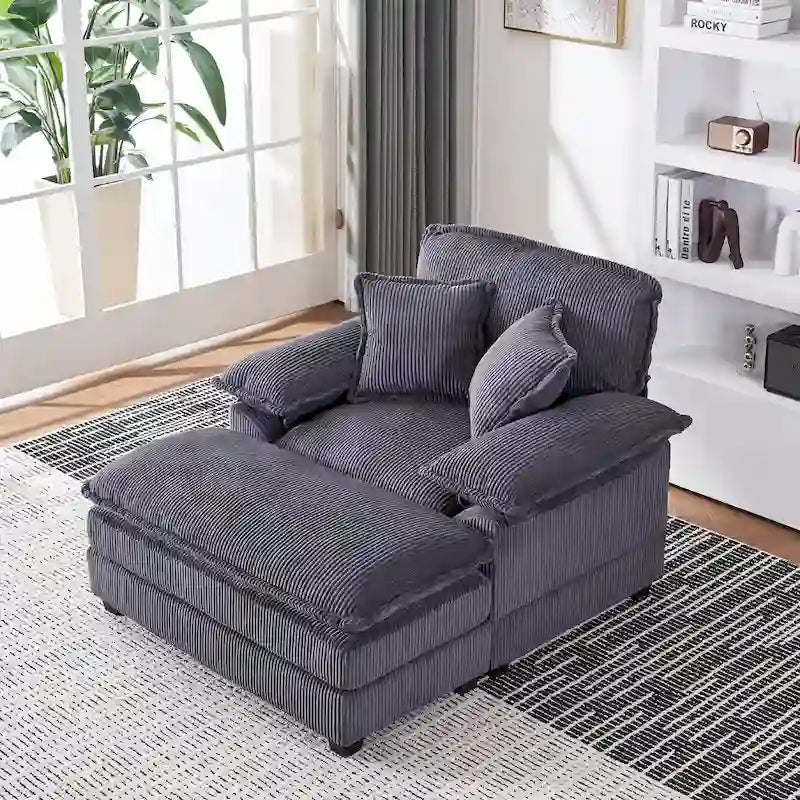 56.9 W Poltrona Oversize con Pouf, Poltrona da Lettura per Camera da Letto, Divano Letto Pigro, Poltrona Reclinabile Singola Moderna Oversize 31