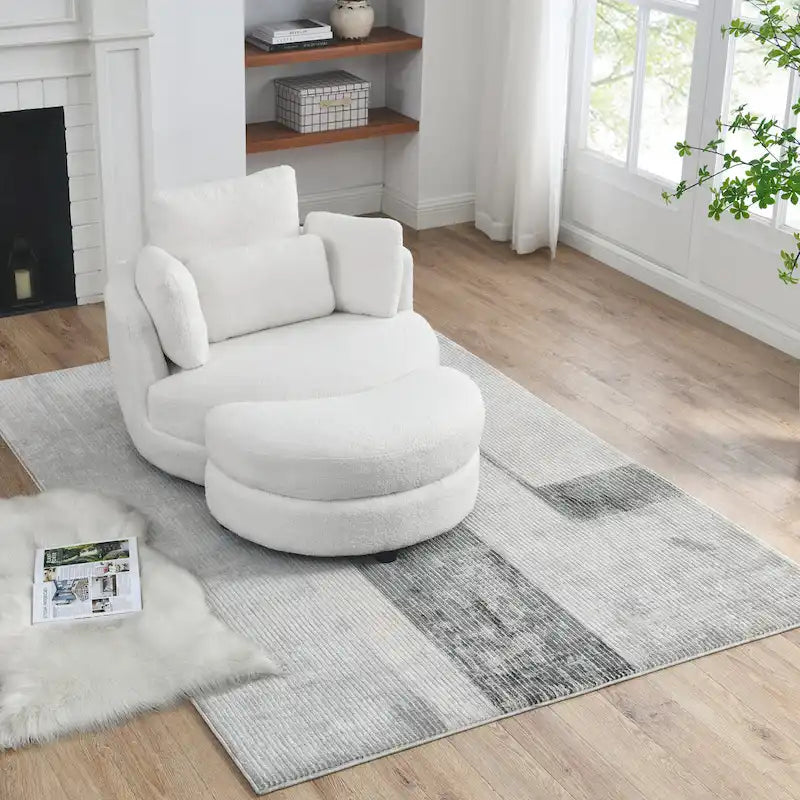 Oversized Swivel Cuddle Barrel Chair with moon storage ottoman 38