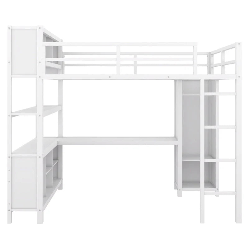 Letto a soppalco in metallo Off-White con scrivania e armadio - Matrimoniale 5