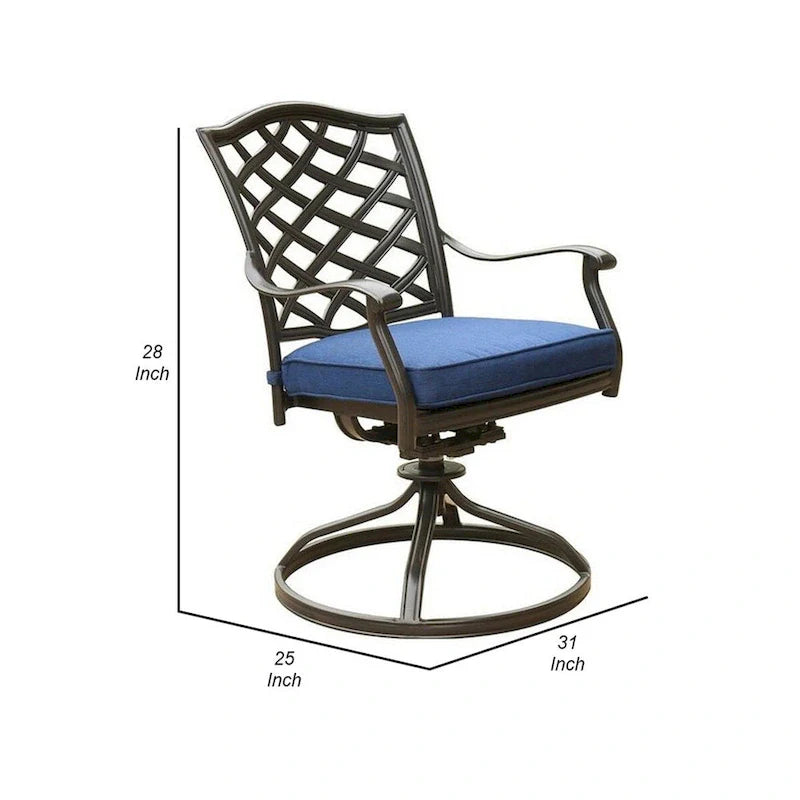 Wynn 25 Inch Modern Patio Dining Swivel Chair with Cushion, Set of 2, Blue 6