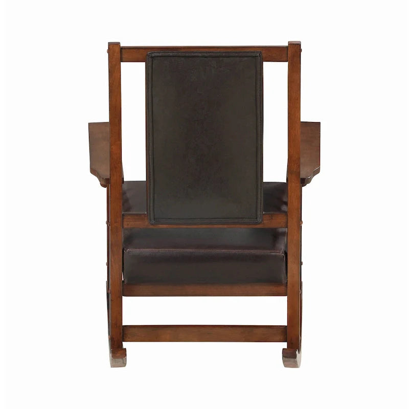 Mission Style Rocking Chair, Leather Upholstered Seat & Back, Tobacco and Dark Brown 6