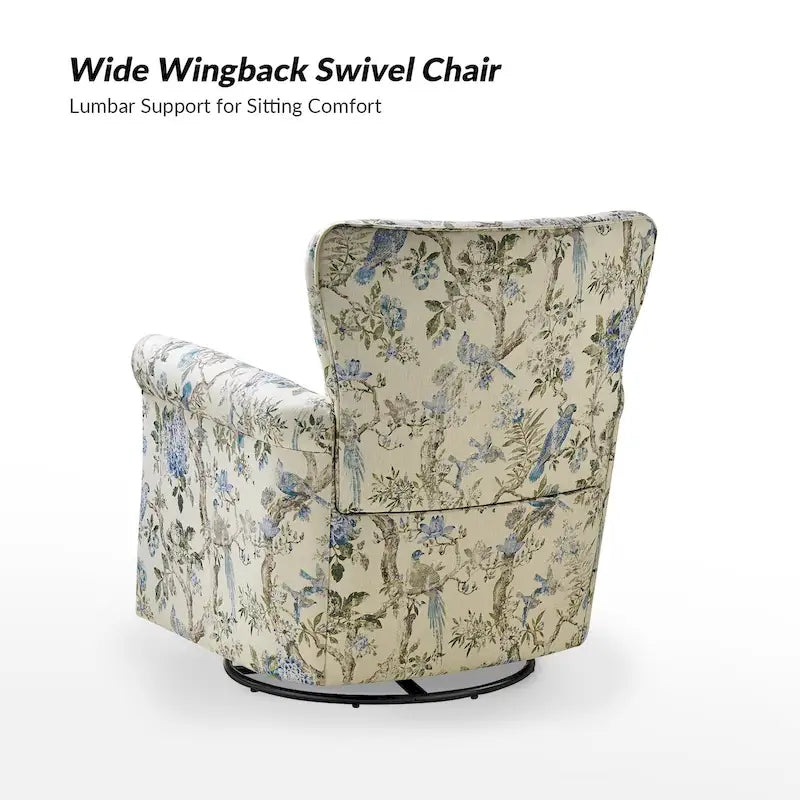 Georg Comfortable Floral Fabric Swivel Rocker Chair with Rolled Armrest by HULALA HOME 15