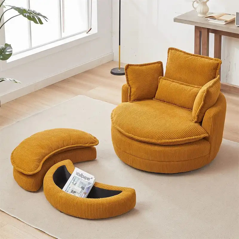 Oversized Swivel Chair with Moon Storage Ottoman with 4 Pillows 11