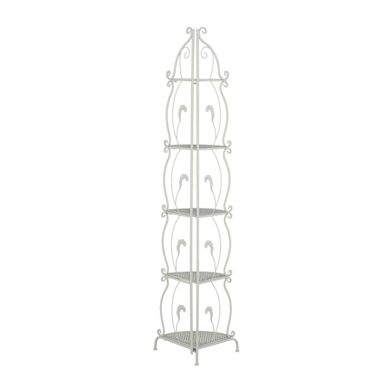 Metal Scroll Indoor Outdoor Tall Folding 5 Shelves Bakers Rack - Gold or White - Roche River Decor 37