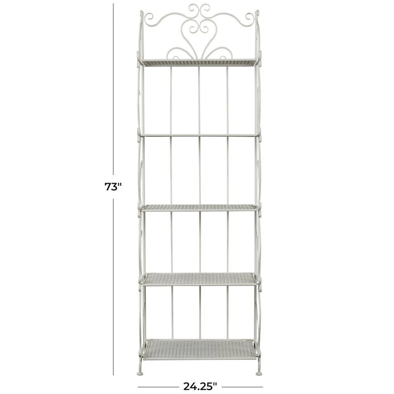 Metal Scroll Indoor Outdoor Tall Folding 5 Shelves Bakers Rack - Gold or White - Roche River Decor 23