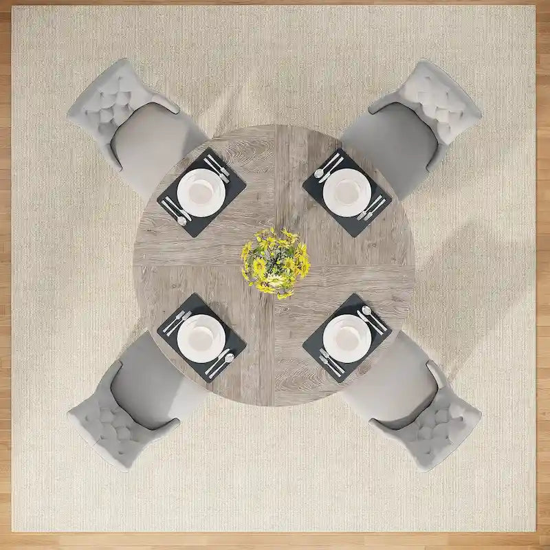 47 Inch Round Dining Table for 4, Wood Farmhouse Dinner Dinning Table for Kitchen Dining Living Room 36