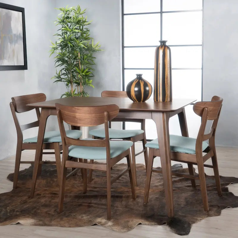 Set da pranzo rettangolare a 5 pezzi in legno di Idalia Fabric and Rubberwood di Christopher Knight Home 6