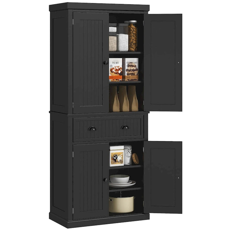72 Kitchen Pantry Storage Cabinet, Traditional Freestanding Cabinet with 4 Doors and 3 Adjustable Shelves, Large Central Drawer 22