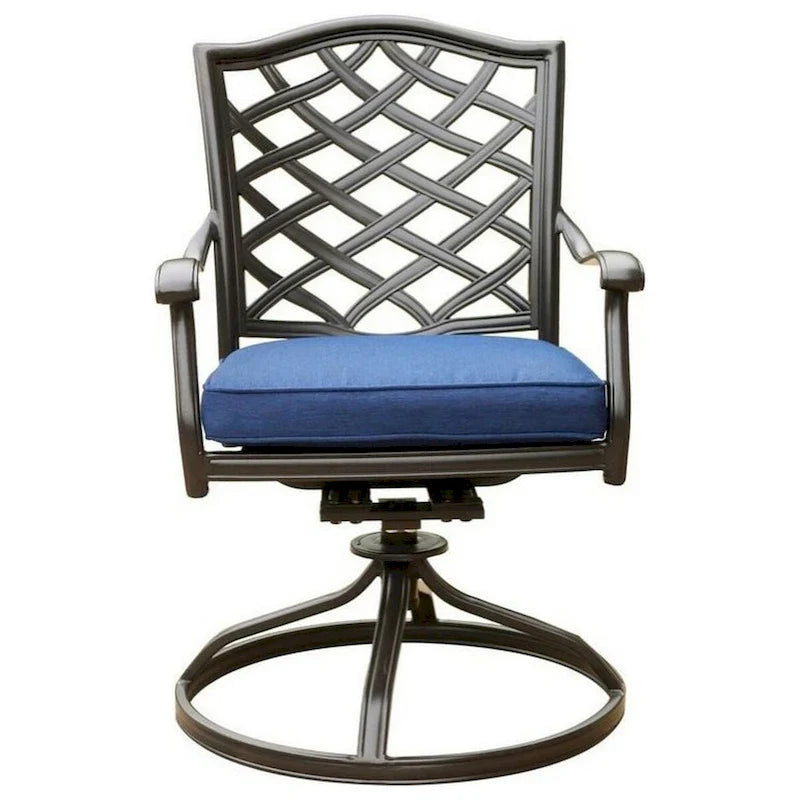 Wynn 25 Inch Modern Patio Dining Swivel Chair with Cushion, Set of 2, Blue 3