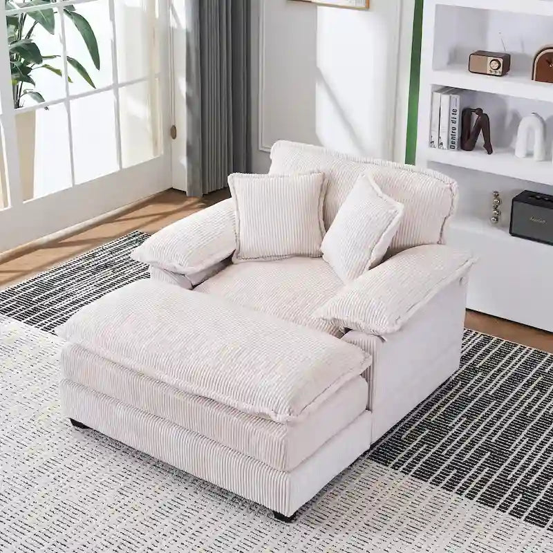 56.9 W Poltrona Oversize con Pouf, Poltrona da Lettura per Camera da Letto, Divano Letto Pigro, Poltrona Reclinabile Singola Moderna Oversize 8