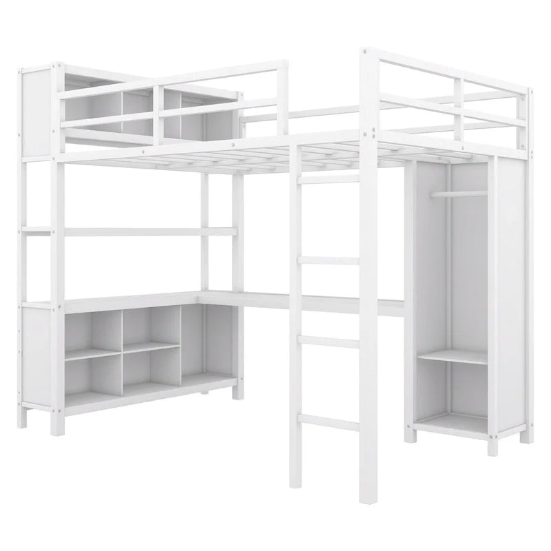 Letto a soppalco in metallo Off-White con scrivania e armadio - Matrimoniale 11