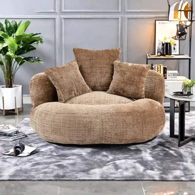 Chenille High Back Lazy Sofa with 3 Pillows and Oversized Bean Bag Chair 26