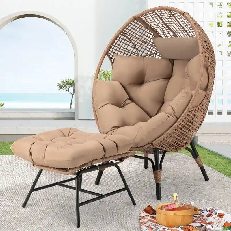 FINCATI Indoor Eggs Chair, 440 lbs Egg Chair Outdoor, Oversized Egg Chair with Ottoman, Luxury Cozy Egg Chair with Foot Rest 7