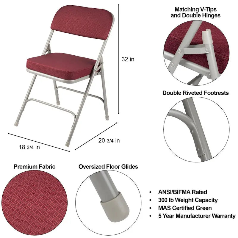 Hampden Furnishings Bernadine Collection Deluxe Fabric Padded Folding Chair, Pack of 2 14