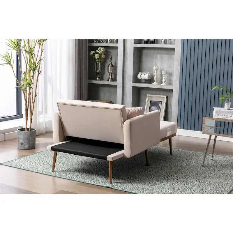 Velvet Upholstered Tufted Living Room Sleeper Sofa Chair With Rose Golden feet 31
